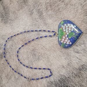 Vtg. Cloisonne Heart Pendant Necklace - STUNNING